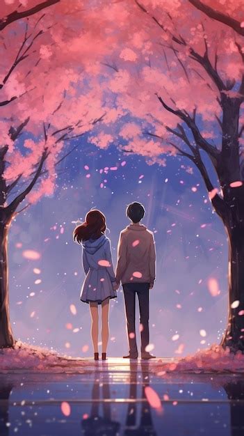 Pareja de anime shojo abrazándose bajo un árbol