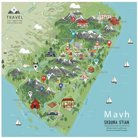 Mapa estilizado de una región ficticia con puntos de interés