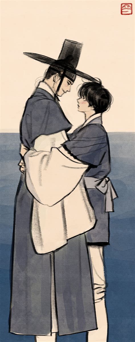 Ilustración de una escena íntima entre Na-Kyum y Seungho