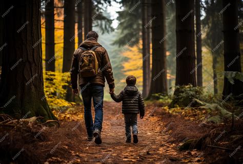 Padre e hijo entrenando en el bosque