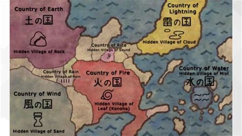Mapa de Konohagakure, la Aldea Oculta entre las Hojas