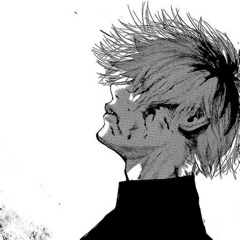 Retrato de Kaneki con cabello blanco y expresión triste