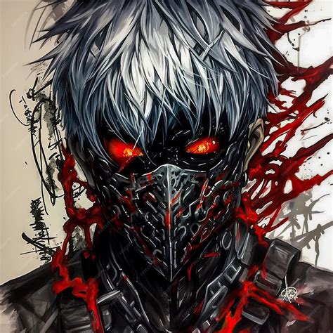 Kaneki con su máscara aterradora, arte digital