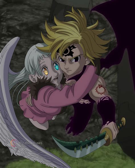 Meliodas rescatando a Elizabeth