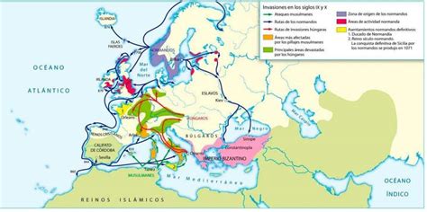 Mapa de las incursiones vikingas en Europa