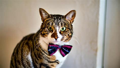 Gato anaranjado con un lazo de casamentero