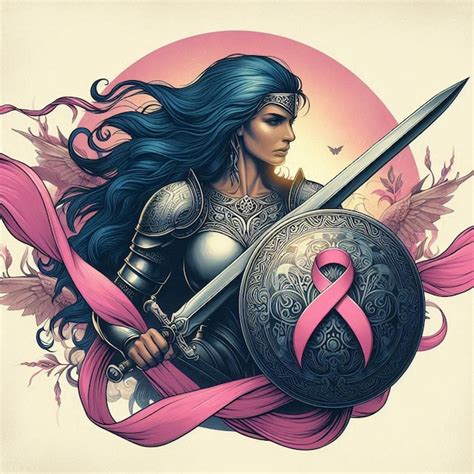 Ilustración de una guerrera decidida luchando contra demonios.