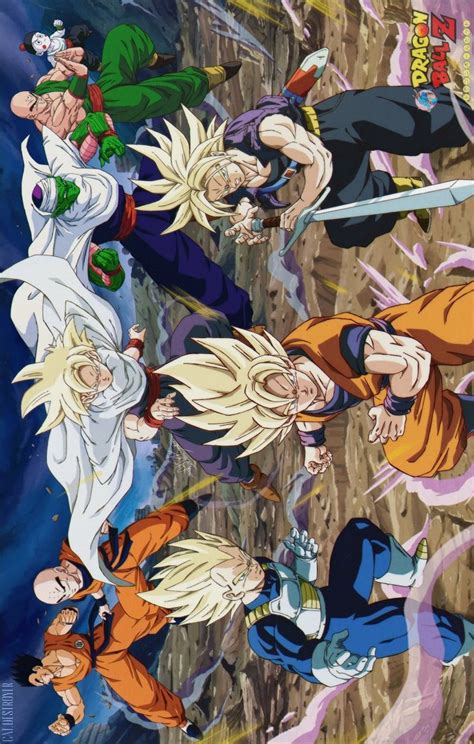 Ilustración de los guerreros Z enfrentándose a Bills