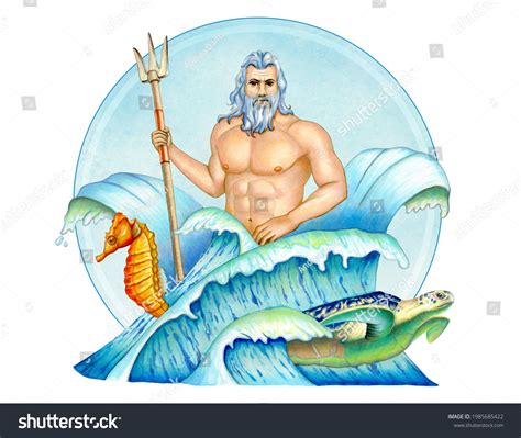 Ilustración de Poseidón y Heracles en un entorno marino.