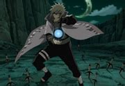 Minato Namikaze en acción, usando su técnica del Dios del Trueno Volador
