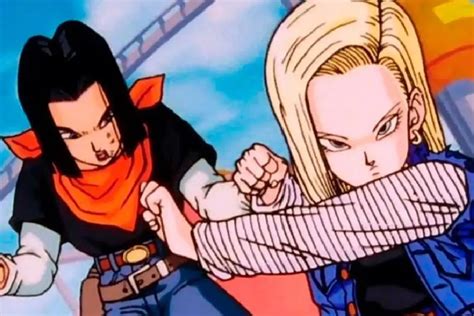 Trunks del futuro enfrentando a los androides 17 y 18