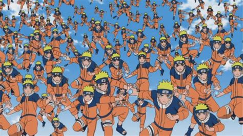 Naruto Uzumaki utilizando clones de sombra