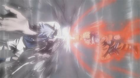 Naruto y Sasuke chocando Rasengan y Chidori en el Valle del Fin