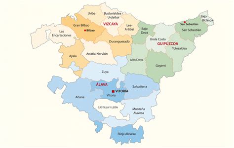 Mapa del País Vasco con sus provincias