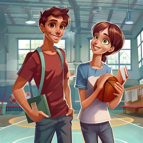 Ilustración de dos personajes masculinos en un entorno escolar con tensión romántica.