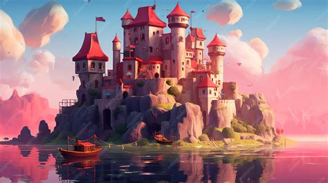 Ilustración de un castillo de fantasía con un aura mágica.