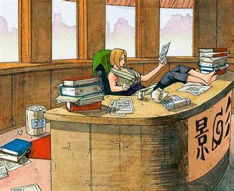 Naruto inclinando a Tsunade sobre su escritorio