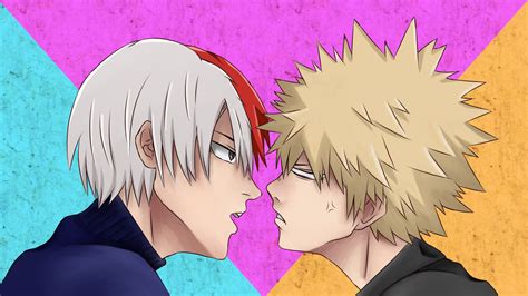 Katsuki Bakugo y Shoto Todoroki durante el Examen de Licencia Provisional de Héroe