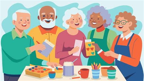 Ilustración de personas mayores participando en actividades comunitarias.