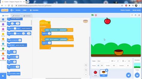 Ejemplo de personajes y plataformas en un juego de Scratch