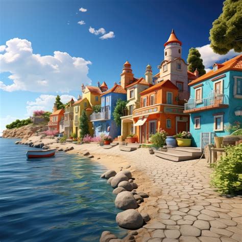 Escena de un pueblo costero en Pearl Boy