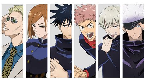Collage de personajes de Jujutsu Kaisen: Yuji, Gojo, Megumi