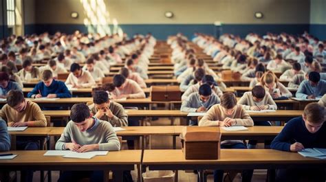 Aula de examen con centinelas observando a los participantes
