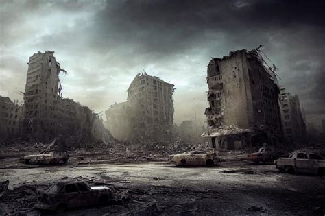 Un hombre solitario en una ciudad en ruinas llena de zombies