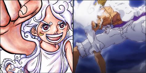 Ilustración de Luffy y Bonney en Gear 5 atacando a Saturno