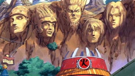 Monumento Hokage con las caras de los Hokages talladas en la montaña