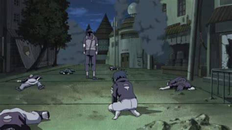 Ilustración de Itachi Uchiha en medio de la masacre de su clan.