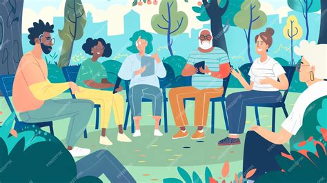 Personajes de manhwa hablando en un parque