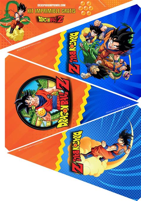 Ejemplos de recortables imprimibles de Dragon Ball: banderines, toppers y cajas