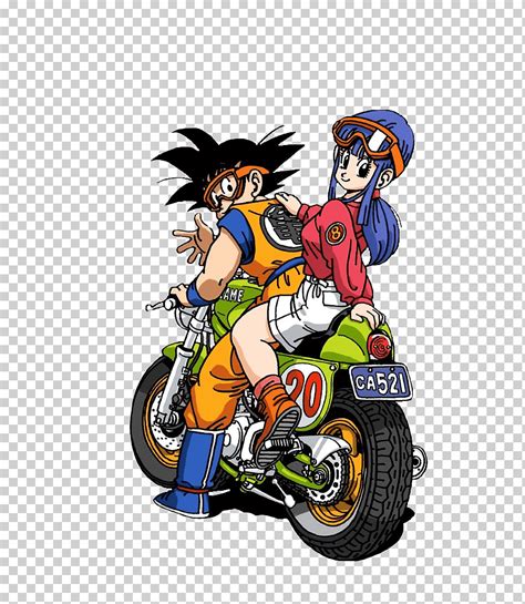 Ilustración de Bulma y Goku en moto