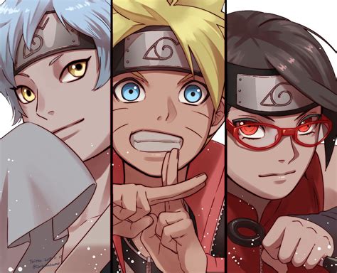 Sarada, Boruto y Mitsuki en equipo