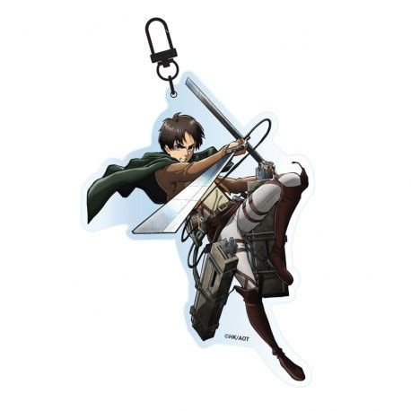 Llavero acrílico de Eren Jaeger con equipo de maniobras tridimensionales