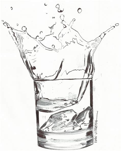 Dibujo hiperrealista de un vaso con agua por Yūsuke Murata.