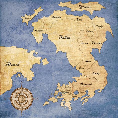 Mapa del mundo de Fiore y los principales gremios de magos de Fairy Tail