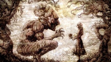 Ilustración de la fusión de Ymir Fritz con el organismo del origen de la materia