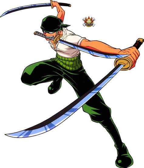 Roronoa Zoro en su icónica pose de combate con tres espadas