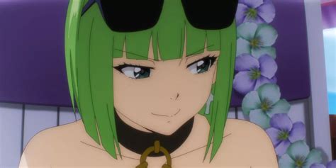 Ilustración de Brandish μ con su característico cabello verde y atuendo revelador.