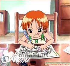 Nami dibujando un mapa con su Log Pose
