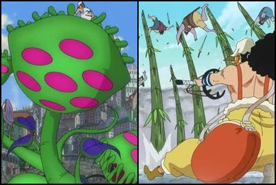 Usopp disparando un Pop Green
