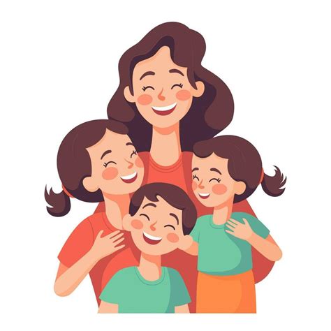 Ilustración de mamá e hijos en estilo caricatura