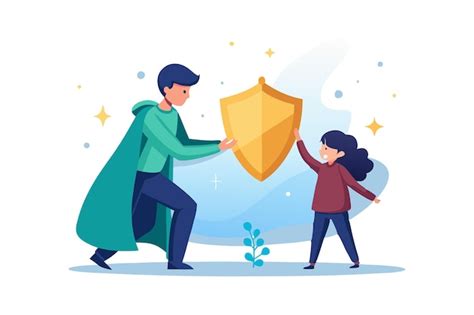 Ilustración de un humano siendo protegido por un gigante amable