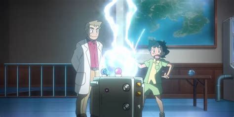 Profesor Oak y Delia Ketchum recibiendo a Ash y Lillie