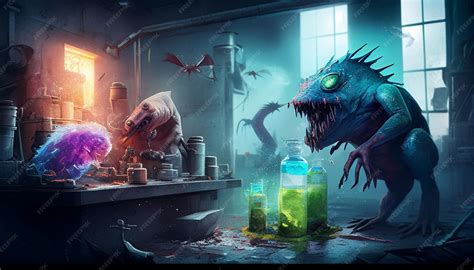 Escena de Juvia luchando contra monstruos en su laboratorio.