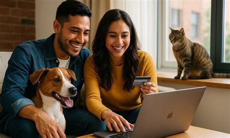 Pareja joven con mascotas en un ambiente hogareño