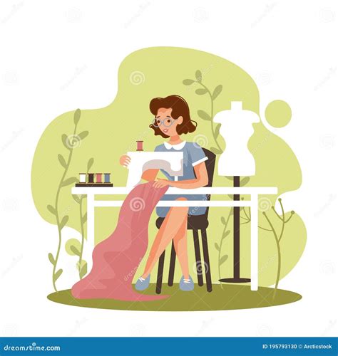 Ilustración de ratones ayudando a una joven a coser un vestido