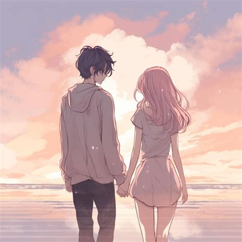 Pareja de anime caminando de la mano